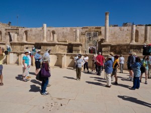 Standing in the orchestra to test the acoustics of the theatre
